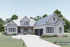 this is an artist's rendering of the farmhouse style house plans for your home