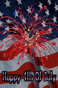 an american flag with fireworks on it and the words happy 4th of july written below