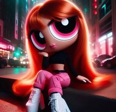 #powerpuff #blossom #cool #issaiah_weavrr Pink Powerpuff Girls Aesthetic, Baddie Blossom Powerpuff, Powerpuff Girls Baddie, Blossom Powerpuff Grown Up, Powerpuff Blossom Memes, Anime Long Hair, Red Eyes