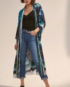 Nwt, Gorgeous, Watercolor Anthropologie Rubina Kimono. Blue Hues Including Turquoise, Seafoam & Navy! Drapey & Flowy. Highly Rated! 50" Long A10 Floral Kimono Outfit, Floral Duster, Leopard Print Blazer, Kimono Outfit, Blue Kimono, Bohemian Aesthetic, Anthropologie Jacket, Short Kimono, Womens Kimono