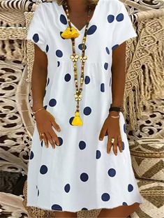 Polka Dot Print Dress Vintage V-neck Short Sleeve Midi Dress Retro Printed Patchwork Loose Beach Casual Dresses Plus Size Apricot-S Casual Dresses Plus Size, Short Sleeve Midi Dress, Casual Short Sleeve Dress, Dot Print Dress, Dress Retro, Dresses Plus Size, Polka Dot Shorts, Beach Casual, Dresses Dresses