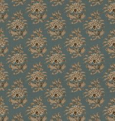 a blue and brown wallpaper with flowers on it