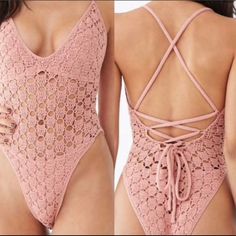 Forever 21 Dusty Pink Crochet Swimsuit M Nwt Please See Photos For More Details Forever 21 Summer Beachwear Bodysuit, Forever 21 Spring Beach Bodysuit, Spring Beach Bodysuit By Forever 21, Forever 21 Summer Bodysuit For The Beach, Forever 21 Summer Bodysuit, Forever 21 Fitted Beachwear Bodysuit, Fitted Forever 21 Beachwear Bodysuit, Fitted Forever 21 Bodysuit For Beachwear, Mesh Bathing Suit