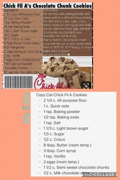 the recipe for chocolate chunk cookies is shown