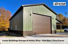 an image of a garage with the words best buildings garage and hobby - pole barn frame