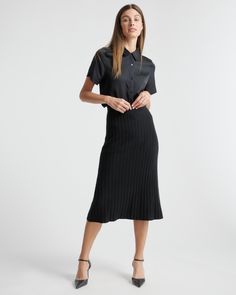 Our luxuriously lightweight cashmere collection is a best-seller for a reason. Made from 100% Grade A Mongolian cashmere, this ribbed, calf-length midi skirt is your newest wardrobe essential—and it’s available at a radically low price. Soft, cozy, affordable cashmere is not too good to be true.  | Quince | Women's Mongolian Cashmere Midi Skirt in Black, Size Medium 100 Grade, Woman Style, Turtleneck Sweater Dress, Too Good To Be True, Womens Cashmere, Cashmere Turtleneck, Black Midi Skirt, Silk Shorts, For A Reason