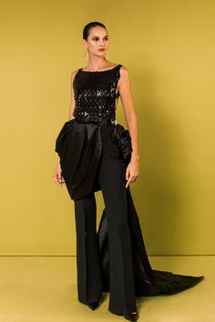 Fantasy fabric beaded jumpsuit – HerTrove Fantasy Fabric, Sabrina Neckline, Beaded Jumpsuit, Isabel Sanchis, Black Sleeveless Jumpsuit, Dress Name, Fabric Beads, Flared Pants, Sleeveless Jumpsuits