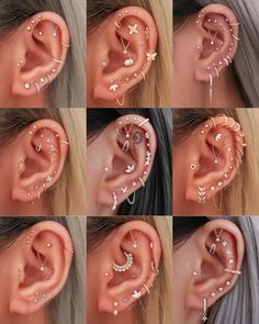 multiple images of different types of ear piercings