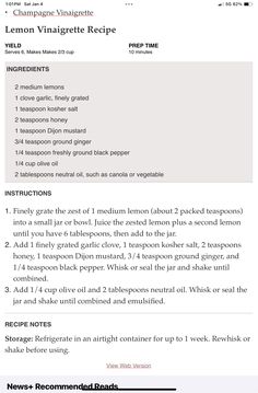 the recipe for lemon vinaigreate recipe is shown in this screenshote