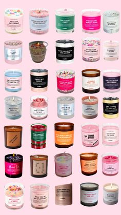 many different types of candles are shown on a pink background with the words, i love you