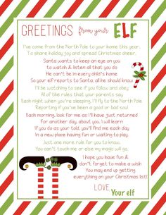 an elf's letter from his elf friend to him on christmas day, with the words greetings from your elf