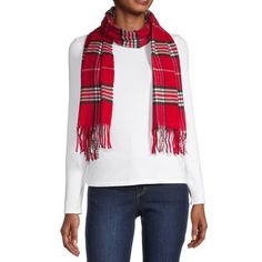 Add a timeless touch to your winter wardrobe with the V. Fraas oblong scarf. Featuring classic plaid prints and soft, woven fabric, it offers warmth and comfort. Fringed edges provide texture, making it the perfect accessory for colder months.Included: 1 Scarf(ves)Features: FringeWarmth Factor: MidweightMeasurements: 12 Width/Inches, 72 Length/InchesFiber Content: 100% AcrylicFabric Description: WovenCare: Machine Wash, Dry FlatCountry of Origin: Imported Winter Accessories, Plaid Scarf, Cold Weather, Women Handbags, Plaid, The Originals, Red