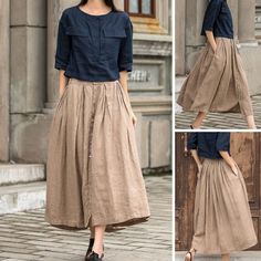 Relaxed Full Skirt With Buttons, Casual Flared Maxi Skirt With Buttons, Long Skirt With Button Closure, Buttoned Full Maxi Skirt, Beige Buttoned Long Skirt, Beige Long Skirt With Buttons, Tuck A Shirt, Pleated Maxi Skirt Outfit, A Line Skirt Midi