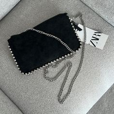 Zara Studded Crossbody Wallet Bag Black Zara Bags, Crossbody Wallet, Wallet Bag, Zara Black, Black Silver, Bag Lady, Zara, Wallet, Silver