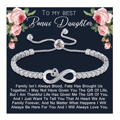 a bracelet with the words to my best son and daughter on it, in front of roses