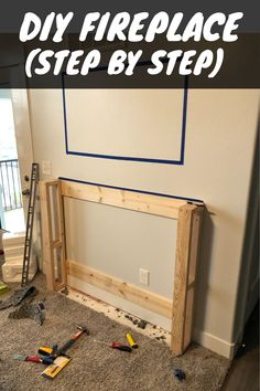 the diy fireplace step by step is made out of wood