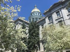 an old building with a dome on top and trees in the foreground