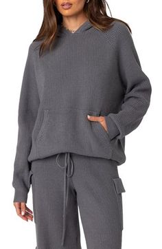 Level-up your laid-back look in a hooded sweater that's softly ribbed and knit to a relaxed fit. Fixed hood Long sleeves Kangaroo pocket 50% polyester, 50% rayon Machine wash, dry flat Imported Birthday 24, Cozy Pants, Oversize Knit, Knit Hoodie, Knit Pants, Knit Set, Hooded Sweater, Cotton Pants, Oversize Hoodie