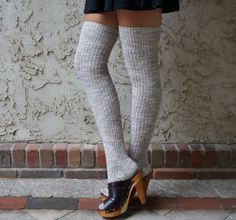 On Sale!  Was $20.50, now $14.50!!  Get cozy in our luxurious thigh-high socks! Oatmeal-style Heather Brown and Heather Gray boot socks are just-right for lounging by the fire or keeping bare legs covered in the transition from fall to winter. So cute layered under boots or worn alone! One size fits most. Care Instructions: Treat me gently! Wash in cold water on gentle cycle and lay flat to dry or delicate dryer cycle. Grey Thigh High Boots, Socks With Lace, Lace Boot Socks, Cable Knit Socks, Heather Brown, Stockings And Suspenders, Custom Socks, Grey Boots, Preppy Look