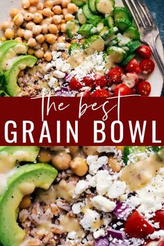 the best grain bowl recipe with tomatoes, cucumbers, avocado and chickpeas