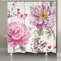 Obviously Pink Shower Curtain Single Butterfly, Pink Shower Curtain, Pink Shower Curtains, Life Artwork, Pink Showers, Floral Shower Curtain, Lisa Audit, Spring Roses, Floral Shower Curtains