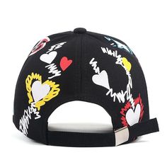 Available in a striking black color, this smart baseball cap displays a sassy hip hop style that elevates your casual wear in an instant. Showcasing a graffiti and cartoon print pattern, this snapback hat is made from superior quality cotton and fitted with adjustable straps that ensure a perfect fit. A multi-function accessory, this striking cap offers complete protection from the sun, making it ideal on hot summer days! Black Hip Hop Baseball Cap With Flat Bill, Black Hip Hop Flat Bill Baseball Cap, Black Flat Bill Hip Hop Baseball Cap, Hip Hop Style Baseball Cap With Letter Print, Hip Hop Baseball Cap With Letter Print, Hip Hop Snapback Baseball Cap, Casual Adjustable Snapback Hat With Graphic Print, Hip Hop Snapback Baseball Cap For Streetwear, Black Cotton Hat With Graphic Print