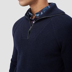 Experience the luxury of our Fisherman rib-stitch quarter-zip sweater, blending wool and cotton for natural warmth and softness. Its distinctive rib stitch adds texture, while the convertible mock collar offers versatility. Rib-knit collar, cuffs and hem ensure comfort and ease of movement making it ideal for layering or wearing solo. Blazer And T Shirt, Rib Stitch, Vest Blazer, Quarter Zip Sweater, Dress Socks, Fashion Socks, Printed Sweater, Zip Sweater, Knit Collar