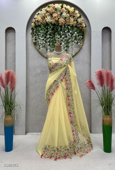 Indian Party, Designer Silk Sarees, Indian Party Wear, Yellow Saree