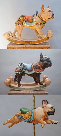 two figurines of dogs on sleds, one in the shape of a dog