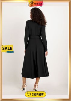 Elegant Color Block Long Sleeve Midi Dress Elegant Color, Sleeve Midi Dress, Midi Dress With Sleeves, Long Sleeve Midi, Long Sleeve Midi Dress, Black Dresses, Shirt Collar, Dress Length, Color Block