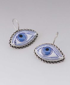 Elegant Hand-painted Evil Eye Earrings - Earrings Evil Eye Symbol, Buddha Groove, Eye Symbol, Evil Eye Earrings, Ceramic Set, Blue Evil Eye, Eye Earrings, Silver Pieces, Fish Hook