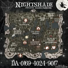 a map for nightshade with the names and locations