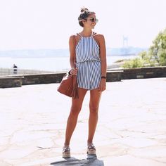 Striped Sleeveless Chiffon Jumpsuit - Uniqistic.com Chic Sleeveless Jumpsuits For Summer Outings, Chic Halter Neck Jumpsuit For Day Out, Summer Vacation Halter Neck Jumpsuits And Rompers, Sleeveless Jumpsuits And Rompers For Summer Outings, Summer Beachwear Halter Neck Jumpsuits, Chic Striped Jumpsuits And Rompers For Summer, Summer Sleeveless Jumpsuit For Day Out, Summer Beach Jumpsuits And Rompers With Halter Neck, Casual Halter Neck Jumpsuits And Rompers For Beach