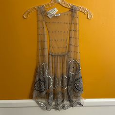 Nwt. This Is A Sheer Vest With A Gorgeous Blinged Out Design. Stunning. Spring Silver Embellished Top, Luxury Bohemian Sleeveless Vest, Bohemian Fringe Vest For Festivals, Embellished Bohemian Sleeveless Vest, Handmade Bohemian Sleeveless Vest, Sheer Vest, Bohemian Fringe Vest, Beaded Vest, Vintage Evening Bags