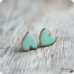 cute heart studs. Green Nickel-free Heart Earrings As Gift, Cute Green Heart Earrings For Gift, Nickel Free Green Heart Earrings, Nickel-free Green Heart Earrings, Green Heart-shaped Hypoallergenic Jewelry, Hypoallergenic Green Heart Jewelry, Heart-shaped Cute Jewelry With Matching Earrings, Green Heart-shaped Earrings For Anniversary, Mint Color Schemes