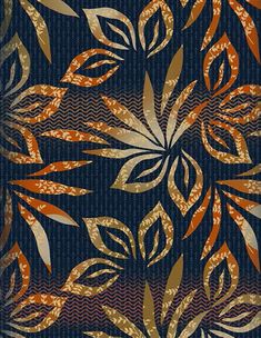 a blue background with orange and gold leaves