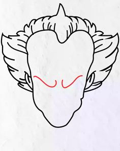 a drawing of an angel's head with red eyes