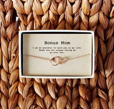 "Bonus Mom bracelet, Step Mom Gift, Step Mom bracelet, Other Mother bracelet, Bonus Mom Gift, 2 Interlocking Circles Bracelet ◆ LENGTH: 6.5\"+1\" (extended chain) PENDANT SIZE: 17mm * 10mm ◆ Material: Gold / Rose gold / White gold Plating over Brass finding , Brass chain & clasp Jewelry shipped with a gift box. Thank you for visiting! All orders are shipped with a TRACKING NUMBER! Want to see more? please click on http://LaSenada.etsy.com If you have any questions, feel free to ask me!" Grandma Bracelet, Other Mother, Bonus Mom Gifts, Mom Bracelet, Mother Necklace, Bonus Mom, Mothers Bracelet, Step Mom Gifts, Step Mom