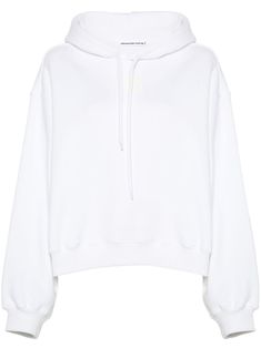 white cotton jersey texture drawstring hood long sleeves ribbed cuffs and hem logo print at the chest straight hem White Fitted Cotton Hoodie, White Hooded Hoodie With Drawstring, Basic White Sweatshirt With Drawstring Hood, White Cotton Hoodie With Drawstring, White Urban Sweatshirt With Drawstring Hood, Yoko London, Cute Nike Shoes, City Dress, Cute Nikes