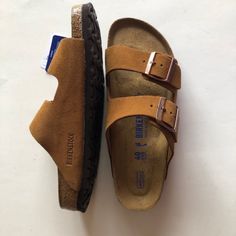 Birkenstock Arizona Mink Suede Leather Soft Footbed Sandal New In Box Sizes: 40eu = 9/9.5us 41eu = 10/10.5us 42eu = 11/11.5us 43eu = 12/12.5us 44eu = 13us 40, 41- Narrow Fit 42, 43, 44 - Regular Fit The Birkenstock Arizona Is A Classic With Its Two-Strap Design With An Individually Adjustable Metal Pin Buckle With Its Additional Foam Layer, The Soft Footbed Offers Extra Comfort. The Upper Is Made From High-Quality/Soft Suede Leather That Boasts A Natural/Rustic Appearance. Original Birkenstock S Classic Brown Slip-on Footbed Sandals, Adjustable Brown Footbed Sandals With Flat Heel, Classic Brown Leather Footbed Sandals, Brown Leather Footbed Sandals With Cushioned Footbed, Brown Leather Sandals With Cushioned Footbed, Brown Suede Footbed Sandals With Textured Footbed, Brown Suede Sandals With Textured Footbed, Light Brown Leather Sandals With Round Toe, Classic Brown Flat Slides