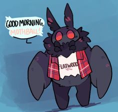 a drawing of a black bunny with red eyes and an inscription good morning, mothball