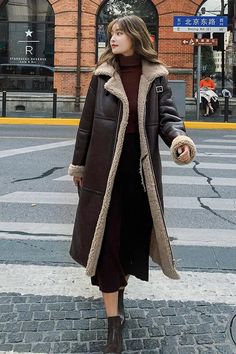 Lamb Wool Over-the-knee Mid-length Leather Coat Casual Knee-length Winter Outerwear, Knee-length Winter Outerwear For Work, Knee-length Winter Workwear Outerwear, Fall Belted Knee-length Outerwear, Knee-length Belted Outerwear For Fall, Knee-length Belted Fall Outerwear, Fall Knee-length Belted Outerwear, Fitted Knee-length Winter Outerwear, Fitted Knee-length Outerwear For Winter