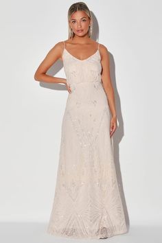 Wedding Dresses & Bridal Gowns | White Bridal Dresses | Lulus Casual White Wedding Dress, Taupe Maxi Dress, Bride Groom Outfits, Casual Bridal Dress, You're So Sweet, Beaded Maxi Dress, Flowy Maxi Skirts, Sweet Cream, My Wedding Dress