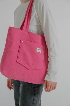 This bag handmade with love in SaintPetersburg!Basic design is perfect choice for everyday&casual outfits. There is one pocket outside the bag for small items as keys, cards, smartphone and so on.Size: 36x45 cm, handles 70 cmMaterial of top: corduroy polyesterColour: pink Daily Use Corduroy Canvas Bag With Pockets, Corduroy Canvas Bag With Pockets For Daily Use, Daily Use Corduroy Shoulder Bag With Pockets, Corduroy Shoulder Bag With Pockets For Everyday, Everyday Corduroy Shoulder Bag With Pockets, Daily Use Corduroy Bags With Pockets, Everyday Corduroy Canvas Tote Bag, Everyday Corduroy Tote Canvas Bag, Casual Double Handle Shoulder Bag With Flat Pocket