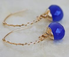 Chalcedony Earrings Cobalt Blue  Briolette by LHJewelryBoutique, $30.00 Blue Wire Wrapped Hoop Earrings As Gift, Blue Wire Wrapped Hoop Earrings For Gift, Handmade Blue Hoop Earrings In 14k Gold Filled, Handmade Blue 14k Gold Filled Hoop Earrings, Handmade Blue 14k Gold-filled Earrings, Handmade 14k Gold Filled Blue Earrings, Handmade Blue 14k Gold Filled Earrings, Blue 14k Gold-filled Earrings, Blue Nickel-free 14k Gold-filled Hoop Earrings