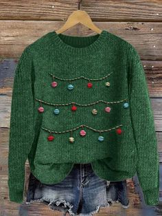 Christmas Sweater Embroidery Ideas, Christmas Embroidery Sweater, Stitched Sweater, Colorful Christmas Lights, Embroidery Sweater, Cozy Knit Sweater, Colorful Christmas, Embroidered Sweater, Cozy Knit