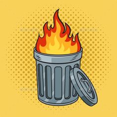 Fire in Trash Can Barrel Pinup Pop Art Vector Trash Can Drawing, Trash Can Illustration, Trash Drawing, Pop Art Vector, Retro Vector Illustration, Fire Drawing, Illustration Comic, Pop Art Retro, Cartoon Cake