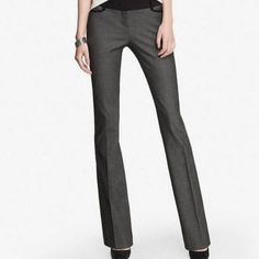 Express Columnist Pants In Gray W/ Black Detail In 10 Short Chic Gray Pants For Workwear, Gray Stretch Pants For Formal Occasions, Chic Gray Pants For Work, Gray Full-length Bottoms For Office, Chic Gray Pants For Business Casual, Gray Full-length Office Bottoms, Gray Full Length Office Bottoms, Elegant Gray Workwear Bottoms, Elegant Straight Leg Gray Bottoms