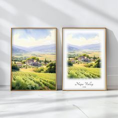 two framed art prints with the words nap valley in front of them