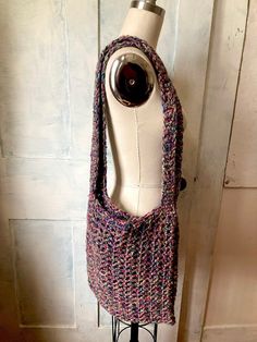 "Handmade crocheted handbag  Can be worn as a crossbody bag Blue fuchsia tan and yellow wool  2 straps  14\" long  12\" wide  Straps 35\" long - 1.25\" wide  Condition - very good vintage" Bohemian Multicolor Bags For Fall, Bohemian Multicolor Fall Bags, Bohemian Shoulder Bag With Adjustable Strap For Fall, Handmade Rectangular Shoulder Bag For Fall, Handmade Crochet Hobo Bag For Everyday Use, Handmade Hobo Crochet Bag For Everyday Use, Crochet Yarn Shoulder Bag For Everyday Use, Multicolor Crochet Bag With Adjustable Strap For Market, Multicolor Yarn Bag For Everyday Use